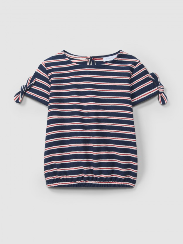 T-shirt em felpa de riscas multicolor