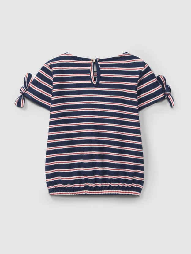 T-shirt em felpa de riscas multicolor