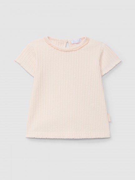 Ribbed knit T-shirt with lace detail