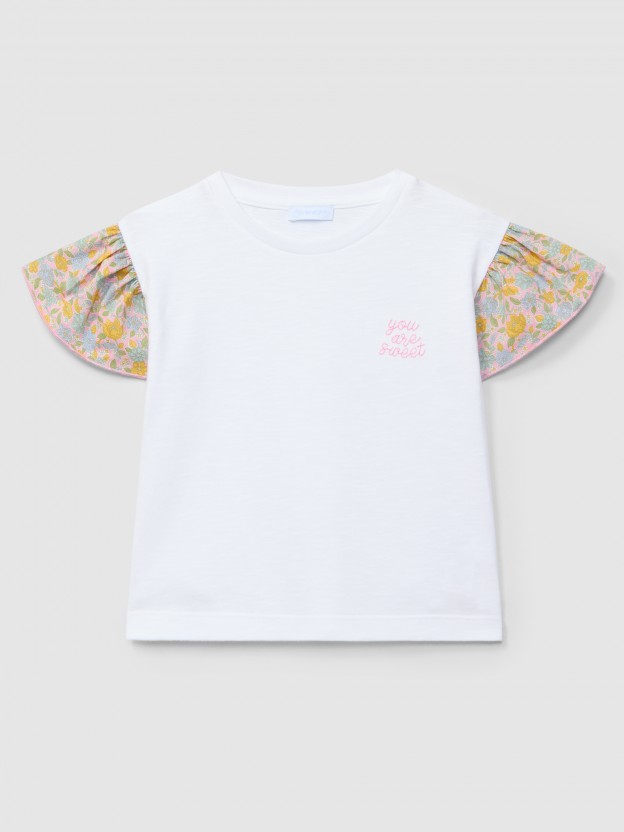 T-shirt "you are sweet" Liberty fabric ruffled sleeve T-shirt "you are sweet" Liberty fabric ruffled sleeve