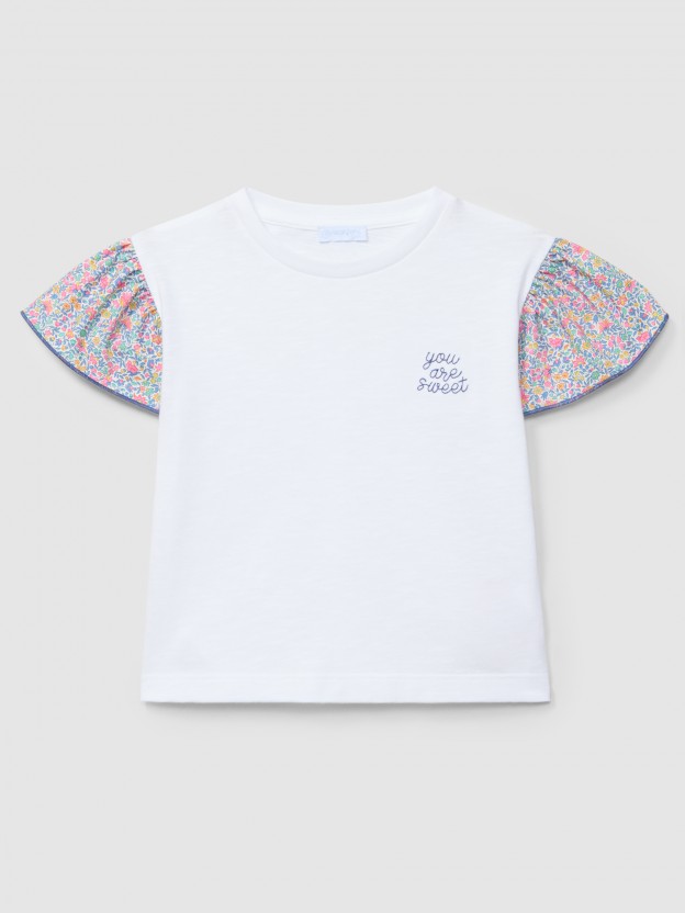 T-shirt "you are sweet" mangas de folho tecido Liberty