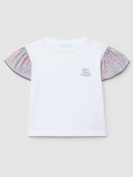 T-shirt "you are sweet" Liberty fabric ruffled sleeve