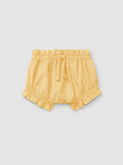 Pull-up twill shorts with decorative drawstring