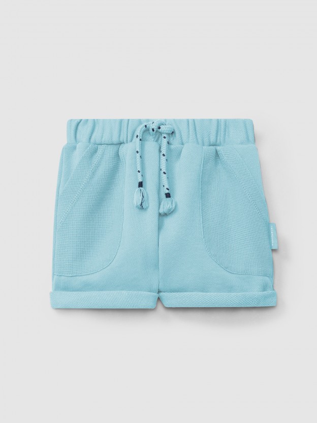 Plush pull-up shorts with waffle weave pockets Plush pull-up shorts with waffle weave pockets