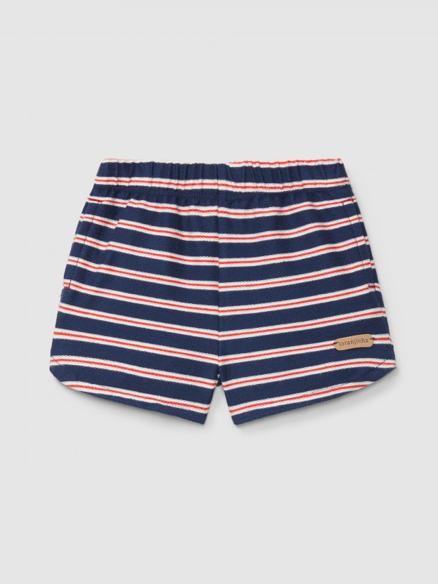 Pull-up shorts in multi-coloured striped plush