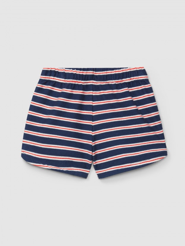 Pull-up shorts in multi-coloured striped plush