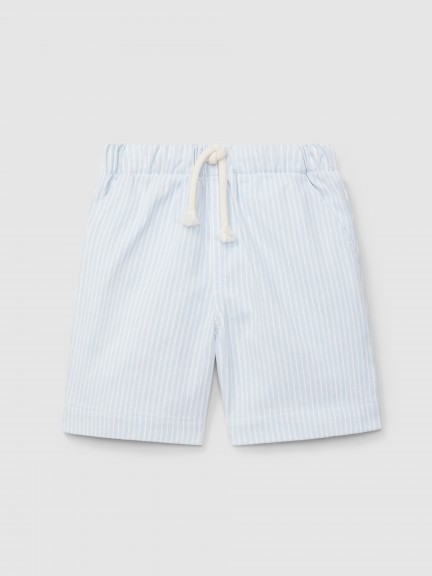 Cales pull-up tecido denim de riscas com trs bolsos