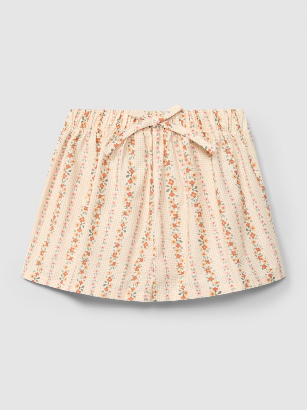 Pull-up shorts micro-vichy and flowers Pull-up shorts micro-vichy and flowers