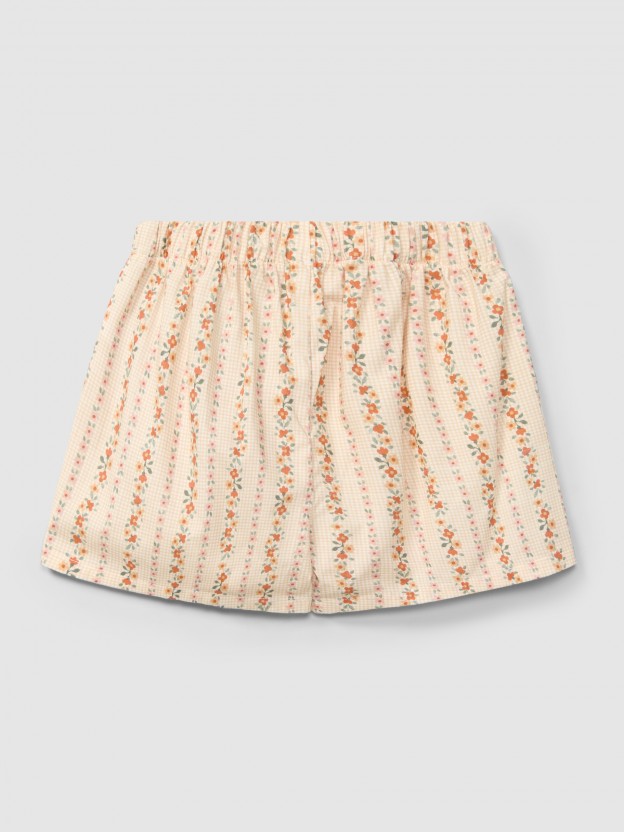 Pull-up shorts micro-vichy and flowers Pull-up shorts micro-vichy and flowers