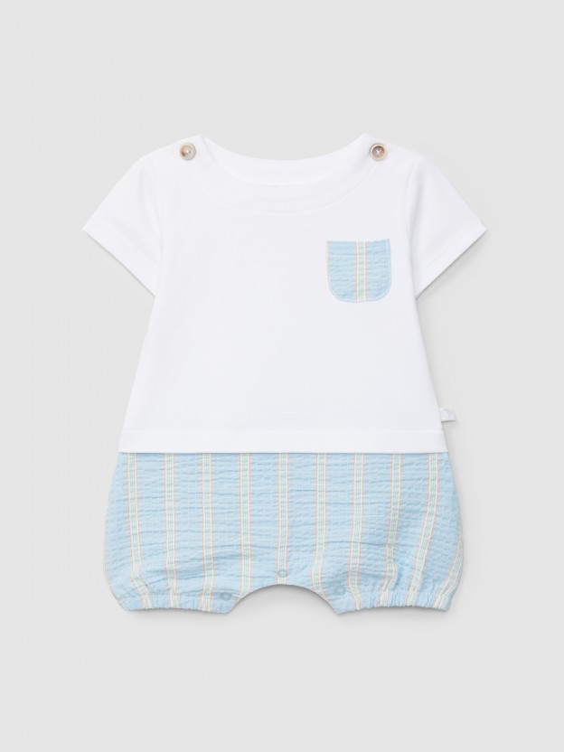 Two-in-one multi-coloureded seersucker romper stripes