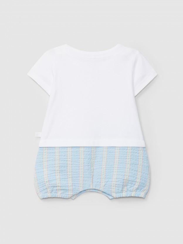 Two-in-one multi-coloureded seersucker romper stripes