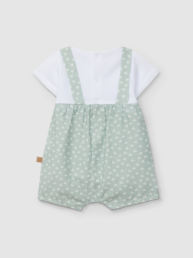 Fatinho dois em um seersucker estampado e malha waffle