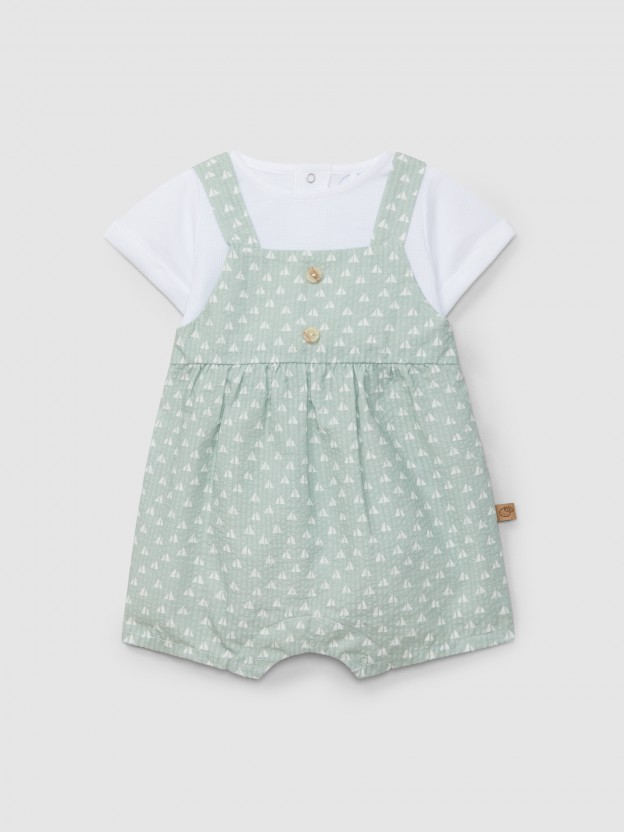 Fatinho dois em um seersucker estampado e malha waffle