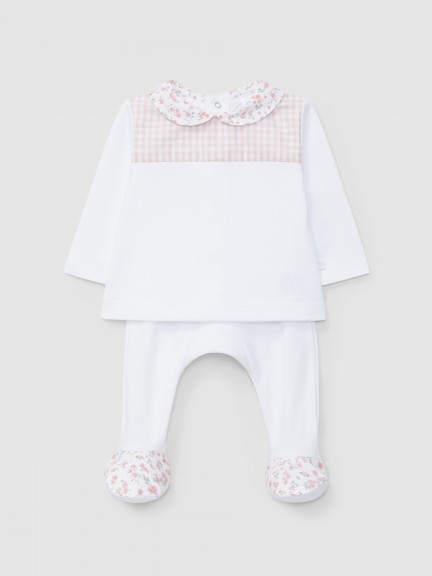 Two-piece vichy plaid set and contrast collar
