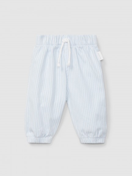 Calas pull-up tecido denim de riscas
