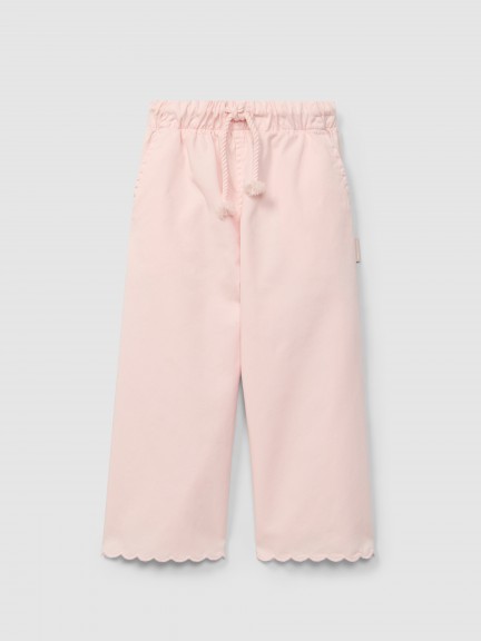 Twill pants plain wide leg