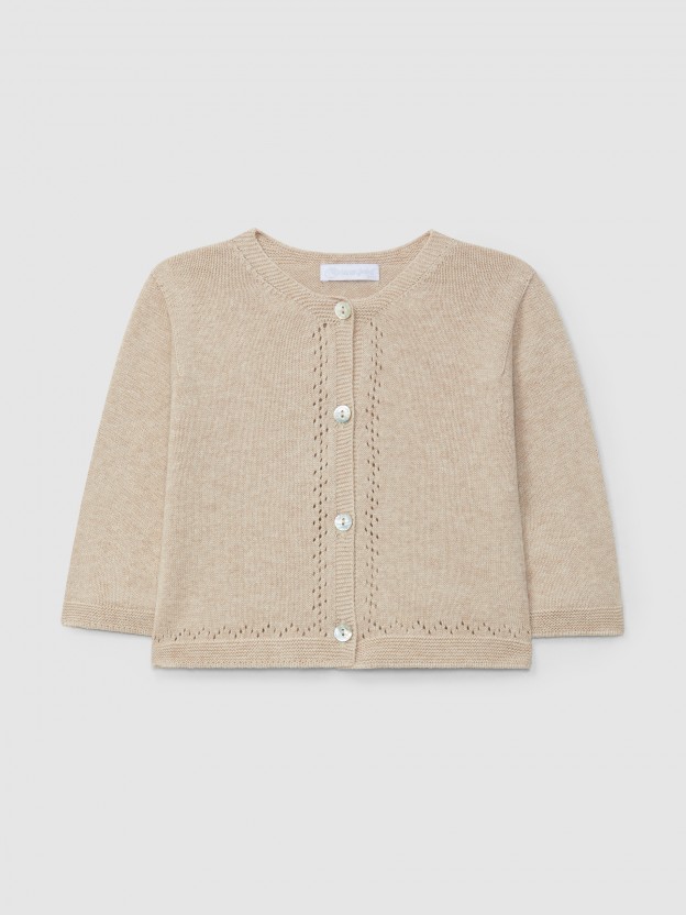 Knitted cardigan with ajour pattern detail