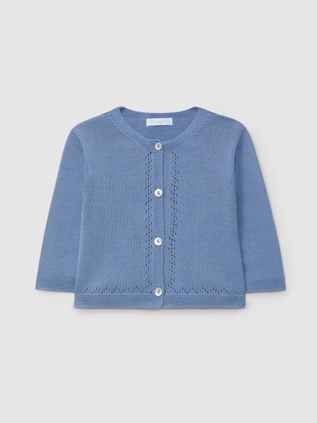Knitted cardigan with ajour pattern detail
