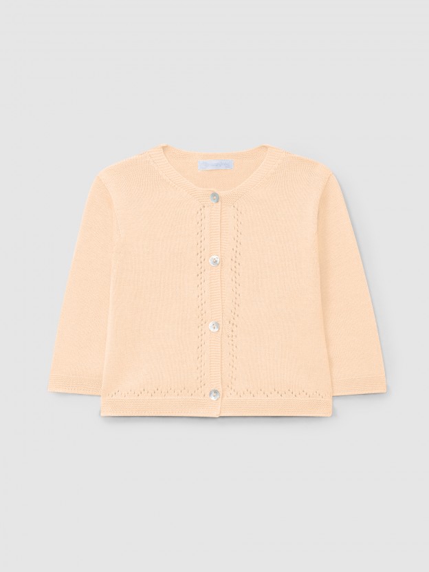 Knitted cardigan with ajour pattern detail