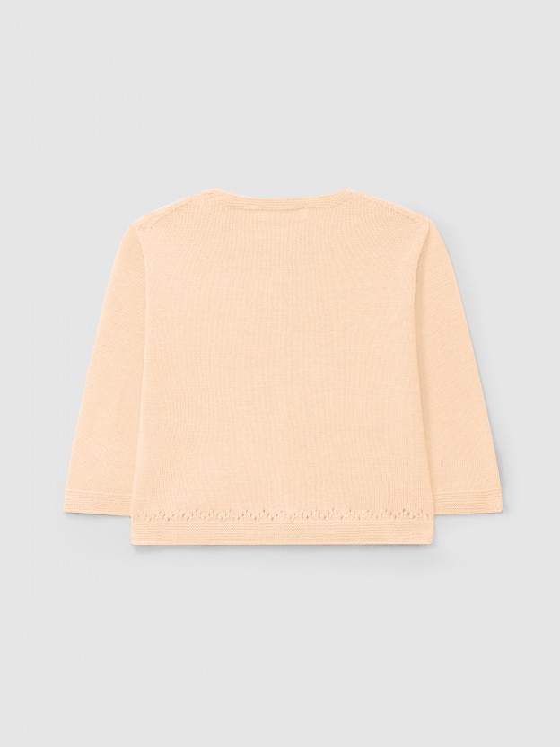 Knitted cardigan with ajour pattern detail