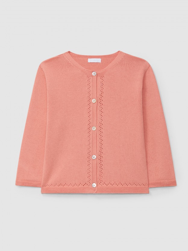 Knitted cardigan with ajour pattern detail Knitted cardigan with ajour pattern detail