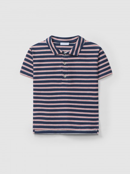 Polo shirt in multi-coloured striped plush