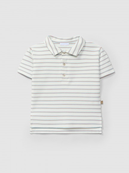 Polo shirt in multi-coloured striped plush