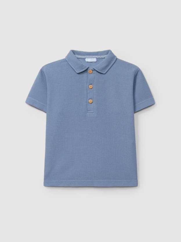 Polo uni en maille gaufre