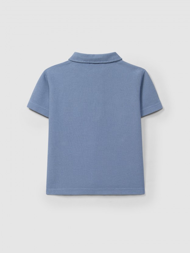 Polo uni en maille gaufre