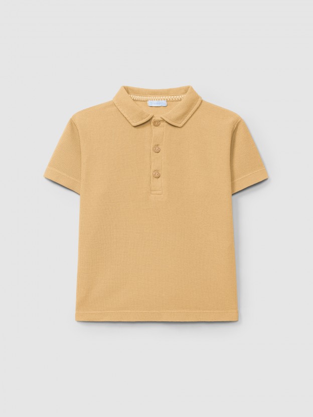 Plain polo shirt in waffle weave
