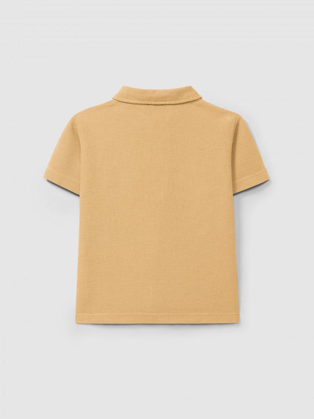 Plain polo shirt in waffle weave