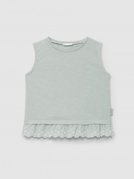 Top part with English embroidery appliqu