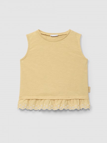 Top part with English embroidery appliqu