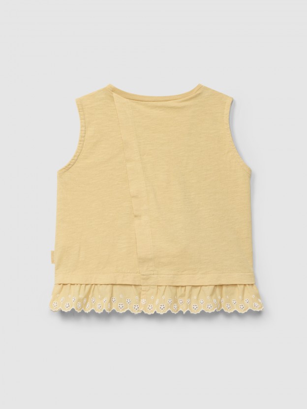 Top part with English embroidery appliqu