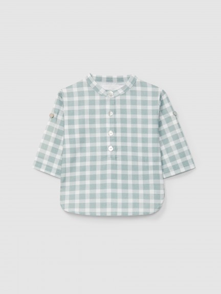 Shirt Mandarin collar plaid