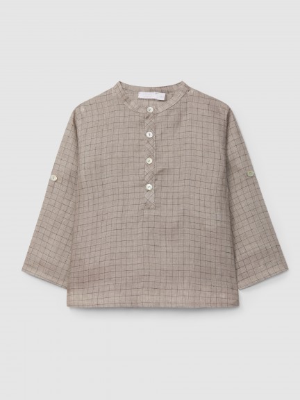 Camisa cuello mao cuadros de lino