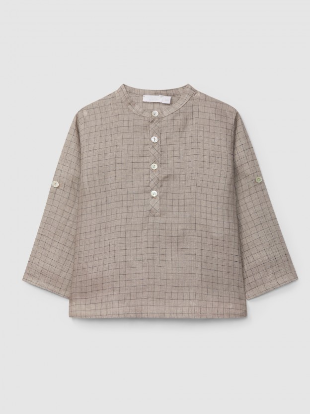 Camisa gola mao quadricula em linho Camisa gola mao quadricula em linho