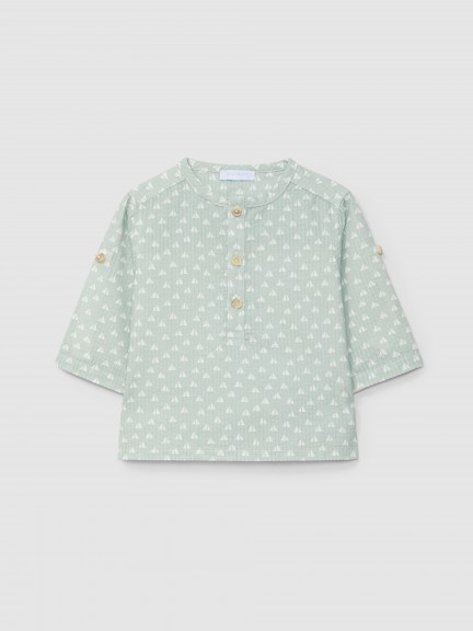 Shirt seersucker printed micro-plaid