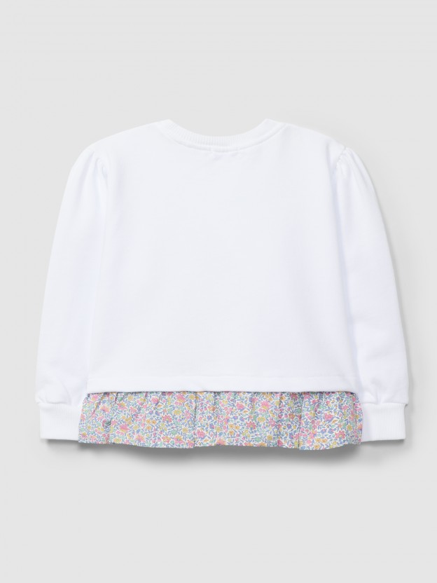Plush sweater with ruffled detail in printed fabric Plush sweater with ruffled detail in printed fabric
