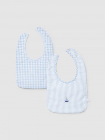 Pack of two printed bibs with embroidery detail