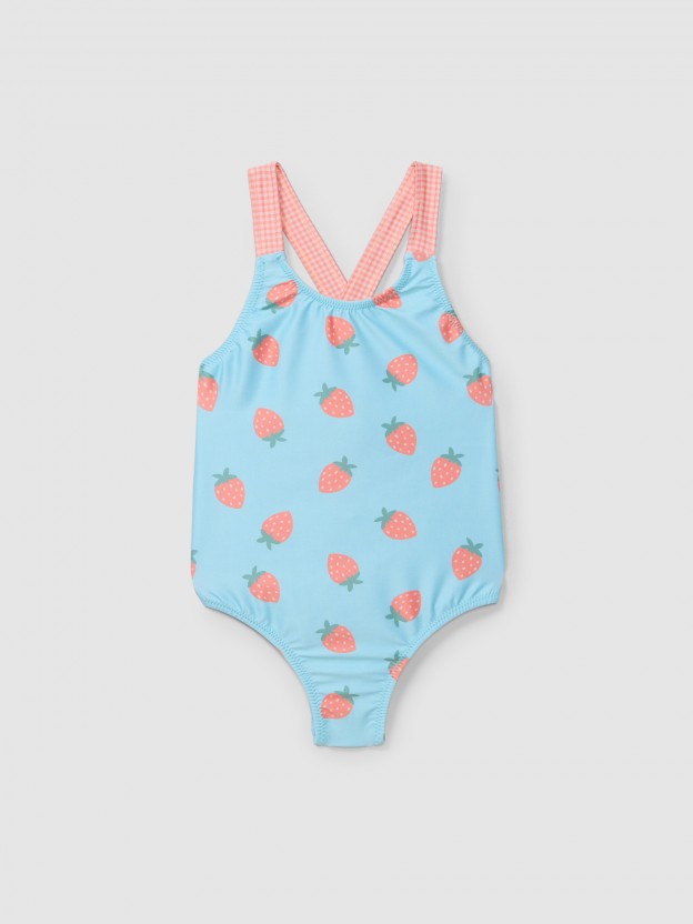 Swimsuit strawberries and vichy plaid Swimsuit strawberries and vichy plaid