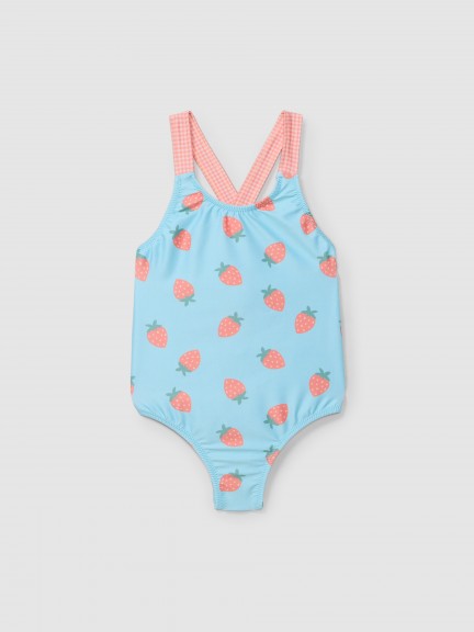 Swimsuit strawberries and vichy plaid