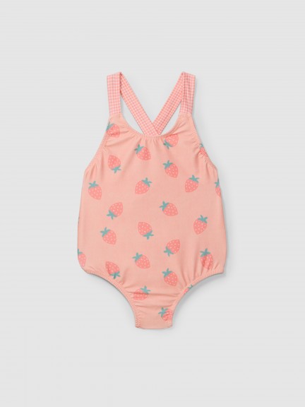 Swimsuit strawberries and vichy plaid