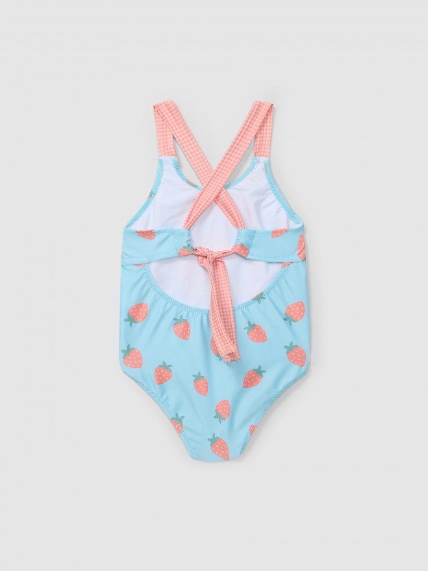 Swimsuit strawberries and vichy plaid Swimsuit strawberries and vichy plaid
