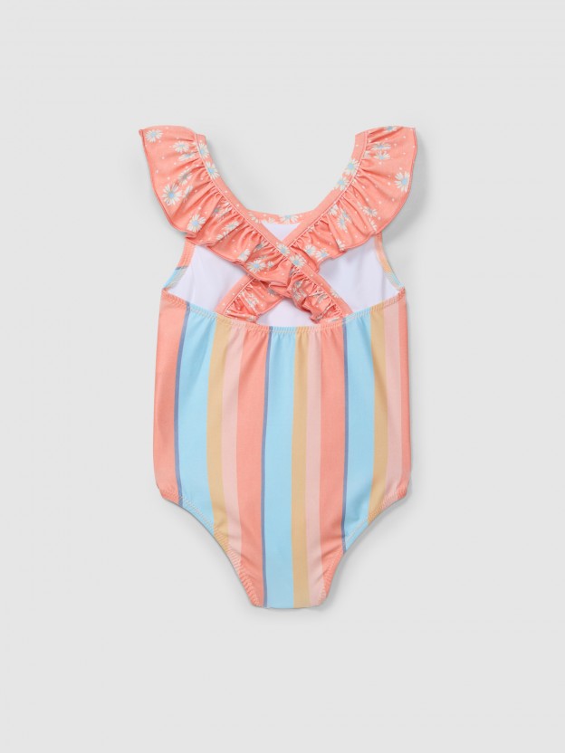 Swimsuit multi-coloured stripes and flowers Swimsuit multi-coloured stripes and flowers
