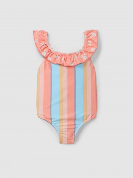 Swimsuit multi-coloured stripes and flowers
