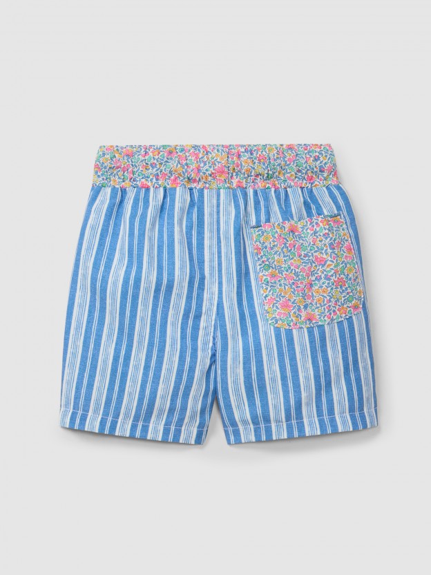 Short de bain fleurs Liberty et rayures Short de bain fleurs Liberty et rayures