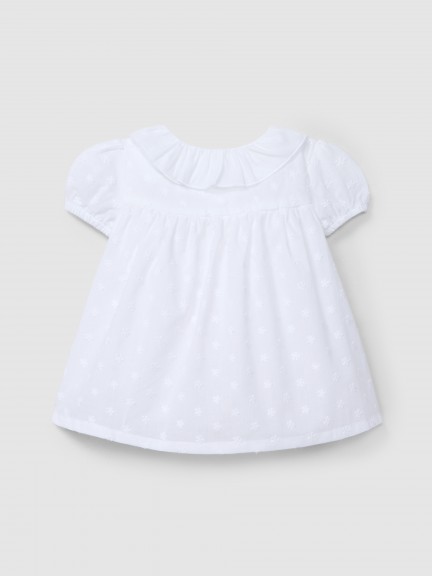 Vestido gola de folho flores bordadas