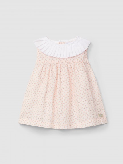 Dress delicate flowers and pleated collar
