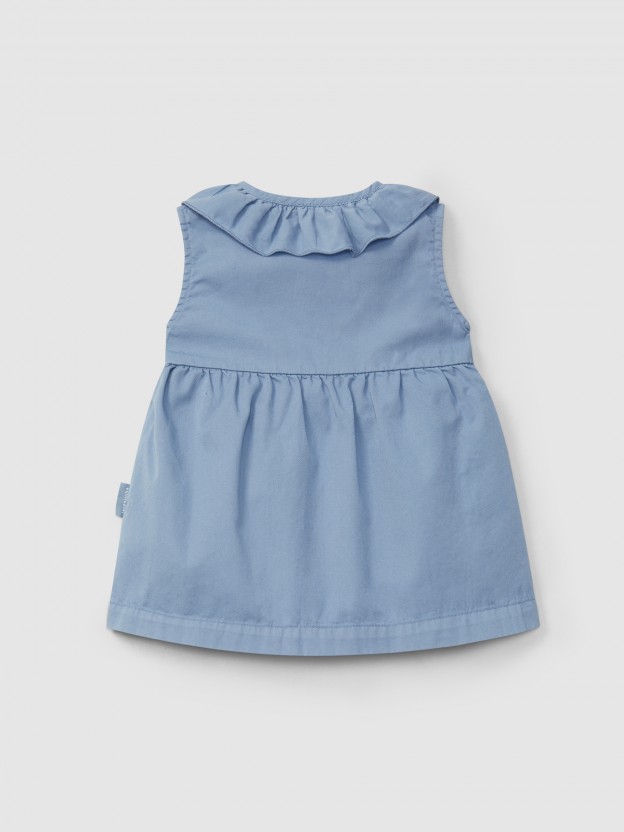 Dress in twill with ruffled collar